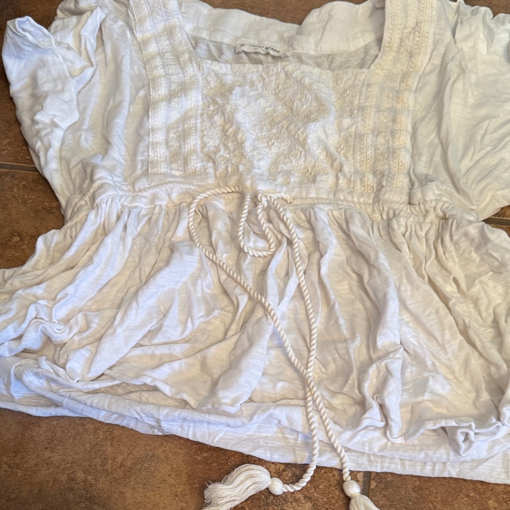 Lucky Brand Cream Blouse with Tassel Accent